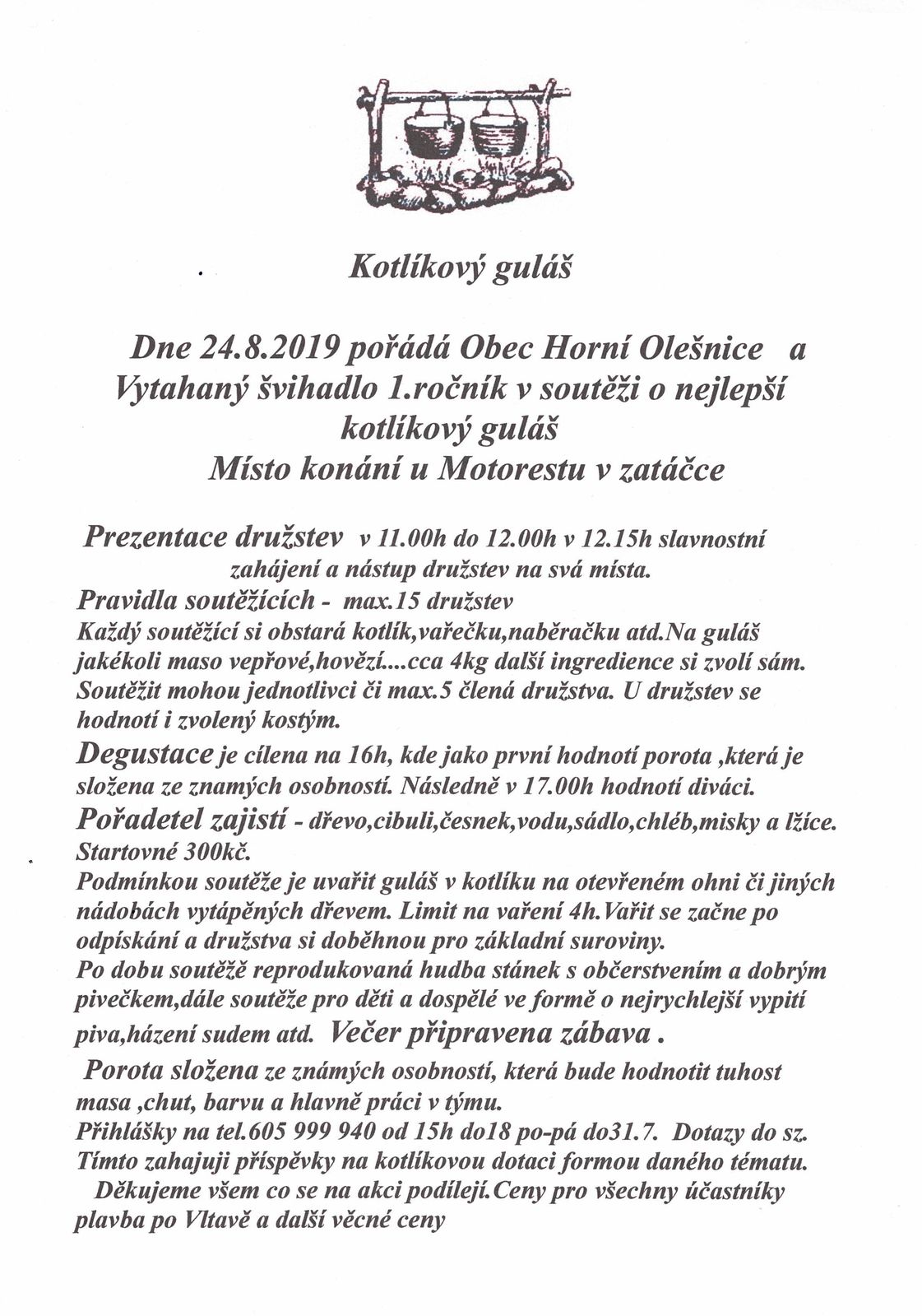 Soutěž o nejlepší kotlíkový guláš u Motorestu v zatáčce v Horní Olešnici dne 24.8.2019