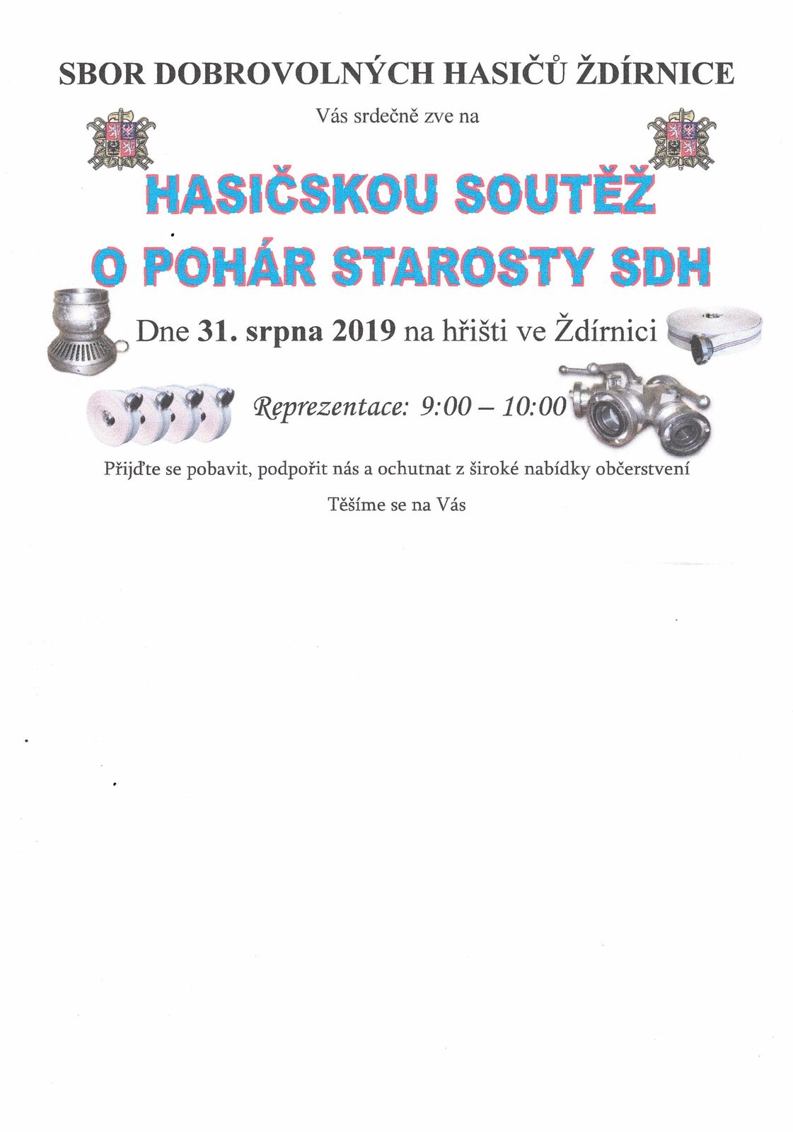 SDH Ždírnice zve na "Hasičskou soutěž o pohár starosty SDH" dne 31.08.2019