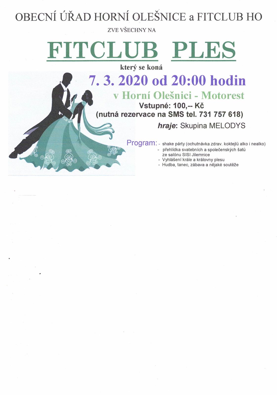 Pozvánka na FITCLUB PLES v Horní Olešnici dne 07.03.2020