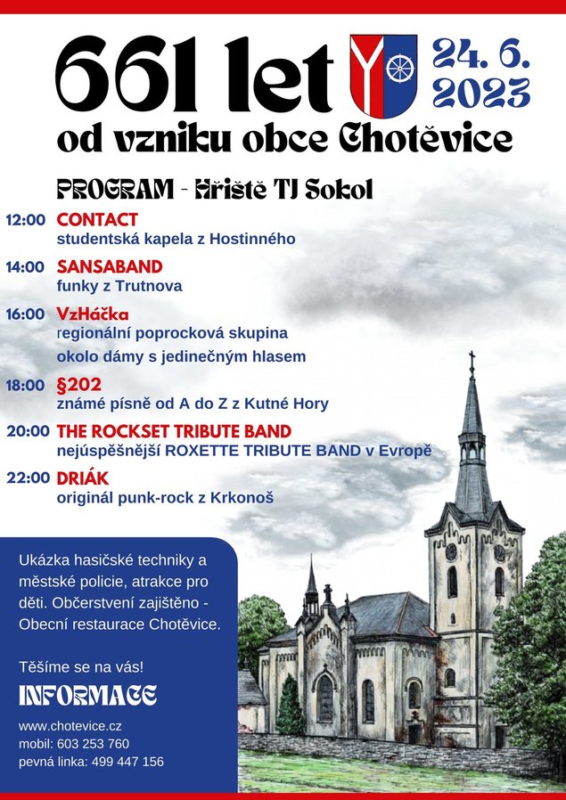 Pozvánka do Chotěvic na "661 let od vzniku obce Chotěvice" dne 24.06.2023