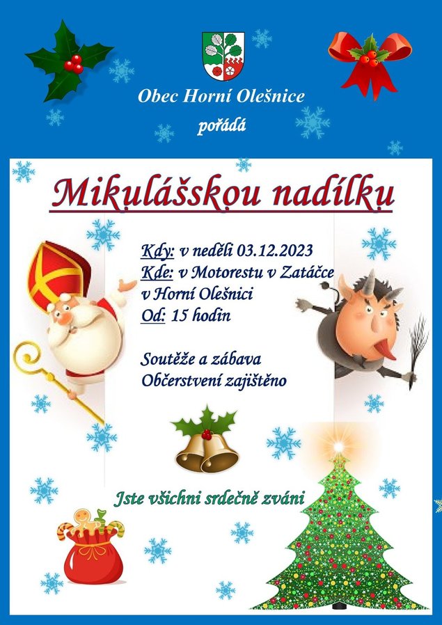 Pozvánka na "Mikulášskou nadílku" v Horní Olešnici dne 03.12.2023