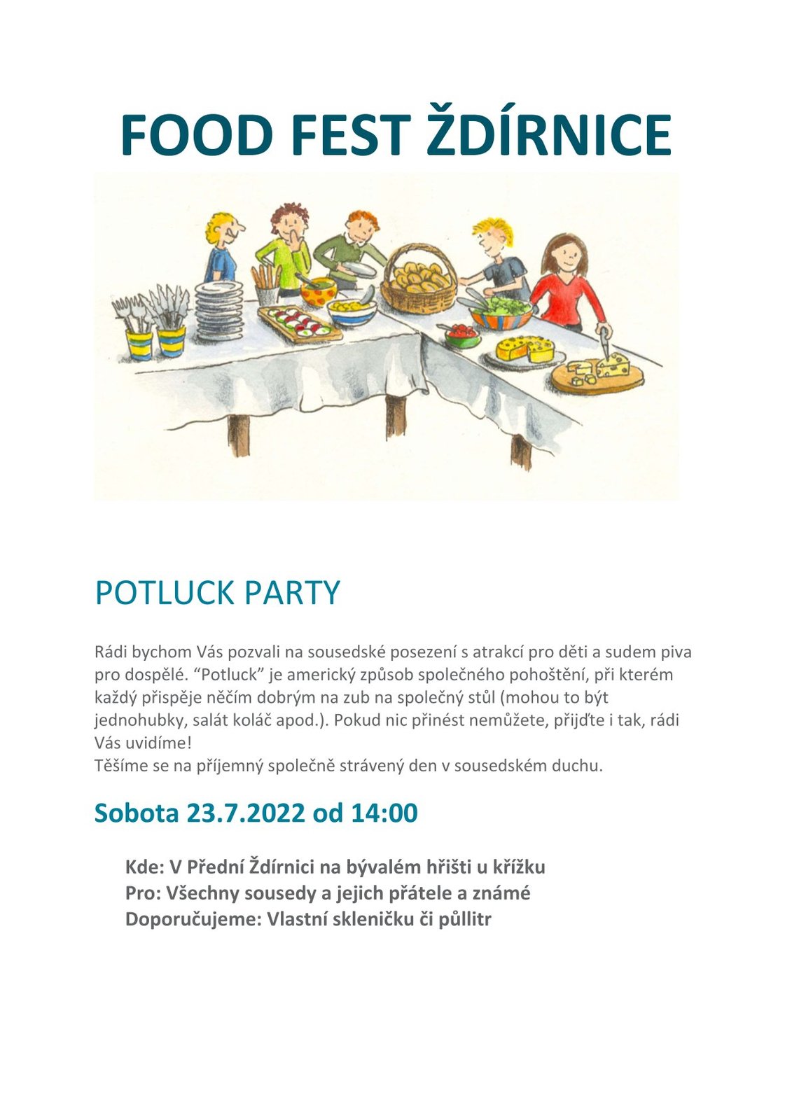 Pozvánka na "Food fest Ždírnice" v Přední Ždírnici dne 23.07.2022