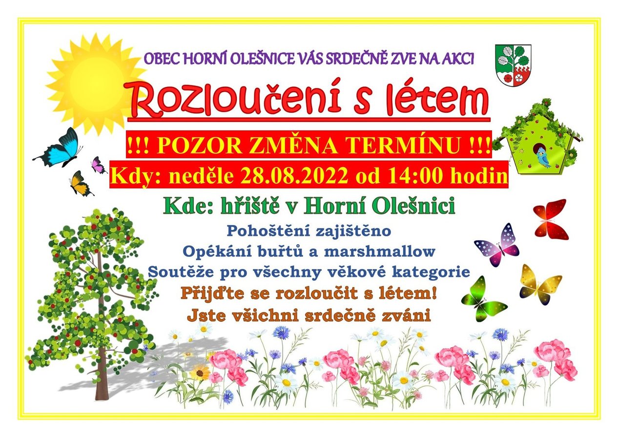 POZOR - změna termínu akce "Rozloučení s létem" na hřišti v Horní Olešnici dne 28.08.2022