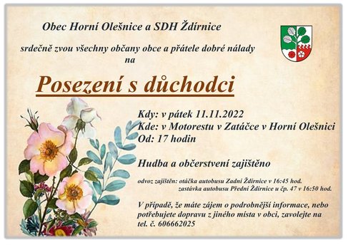 Pozvánka na Posezení s důchodci dne 11.11.2022