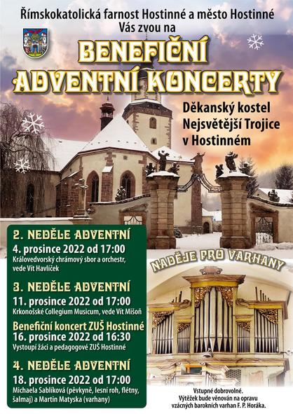 Pozvánka na benefiční adventní koncerty v kostele Nejsvětější Trojice v Hostinném