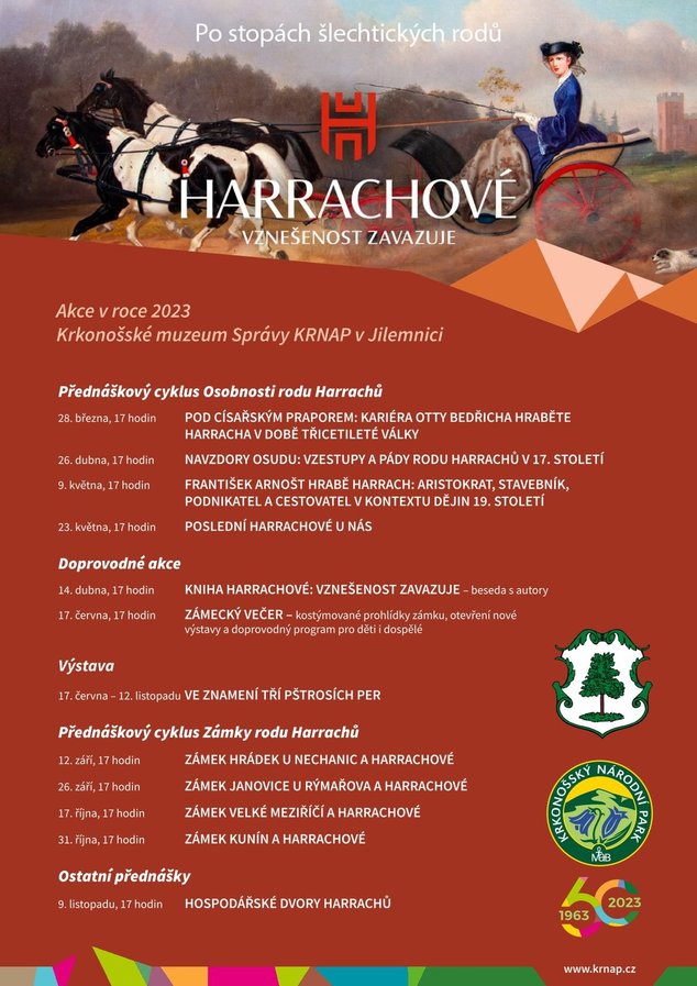 Pozvánka do Krkonošského muzea v Jilemnici na přednáškový cyklus Osobnosti rodu Harrachů