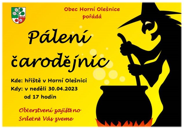 Pozvánka na "Pálení čarodějnic" v Horní Olešnici dne 30.04.2023